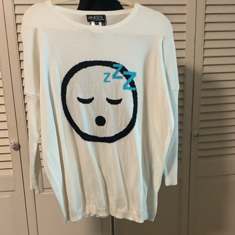 Angel White Sweater with Emoji Design.  D1